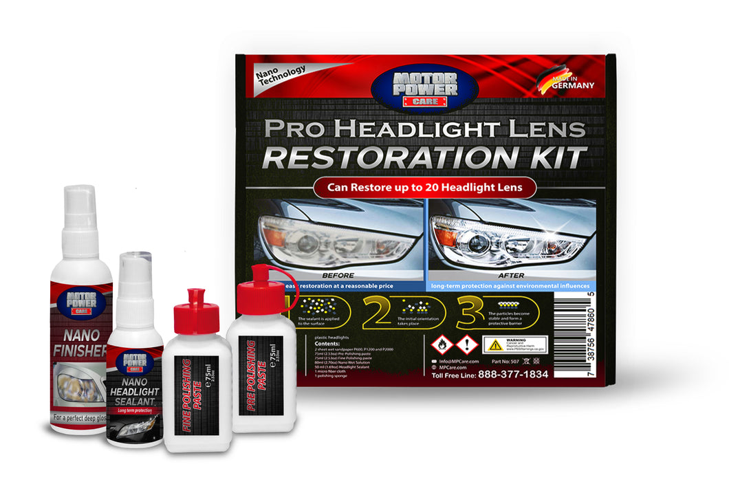 Pro Headlight lens Restoration Kit Certified Nano tech German Made MotorPower Care